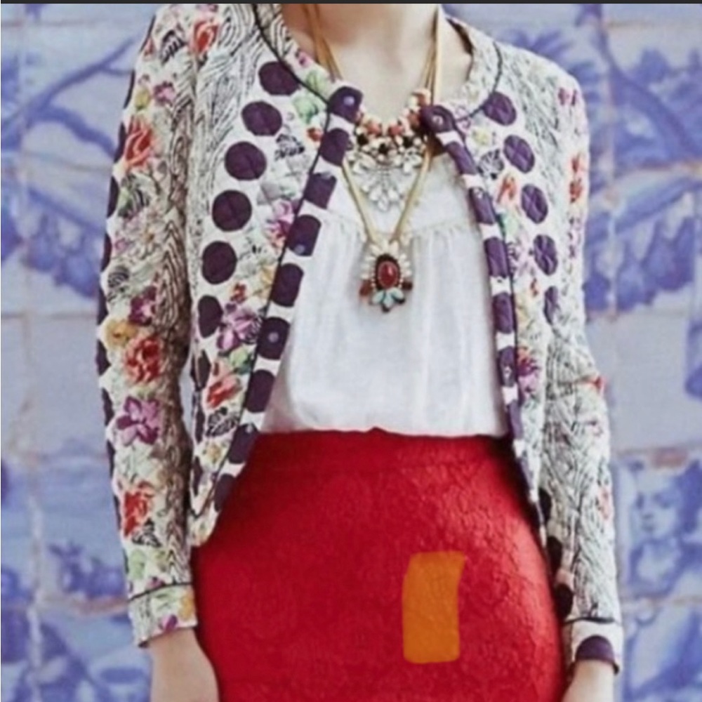 Isani Polka Dot Floral Multicolor Quilted Jacket Snap Closure